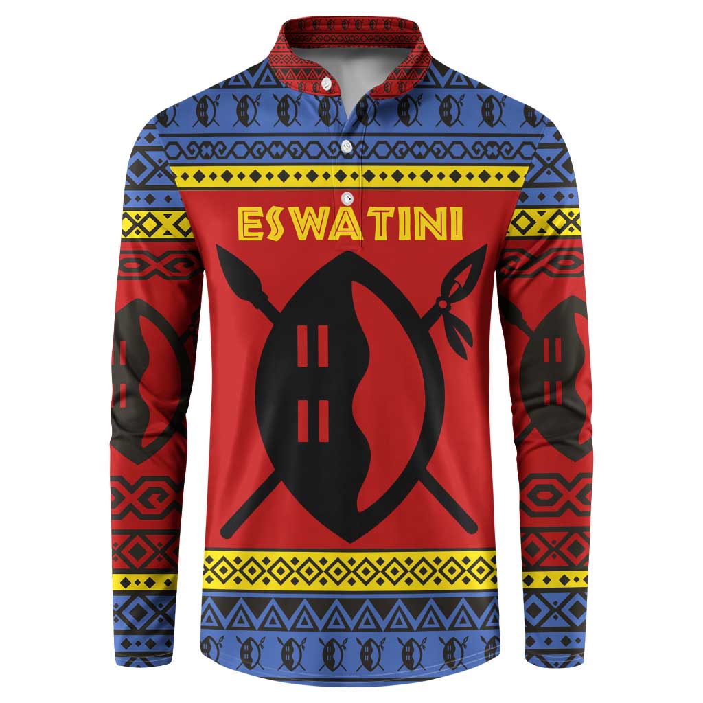 Eswatini Flag Button Sweatshirt with Traditional Shield Spear and Cultural Pattern Design - Wonder Print Shop
