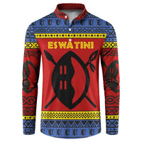 Eswatini Flag Button Sweatshirt with Traditional Shield Spear and Cultural Pattern Design - Wonder Print Shop