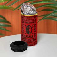 Eswatini Flag 4 in 1 Can Cooler Tumbler with Traditional Shield Spear and Cultural Pattern Design - Wonder Print Shop