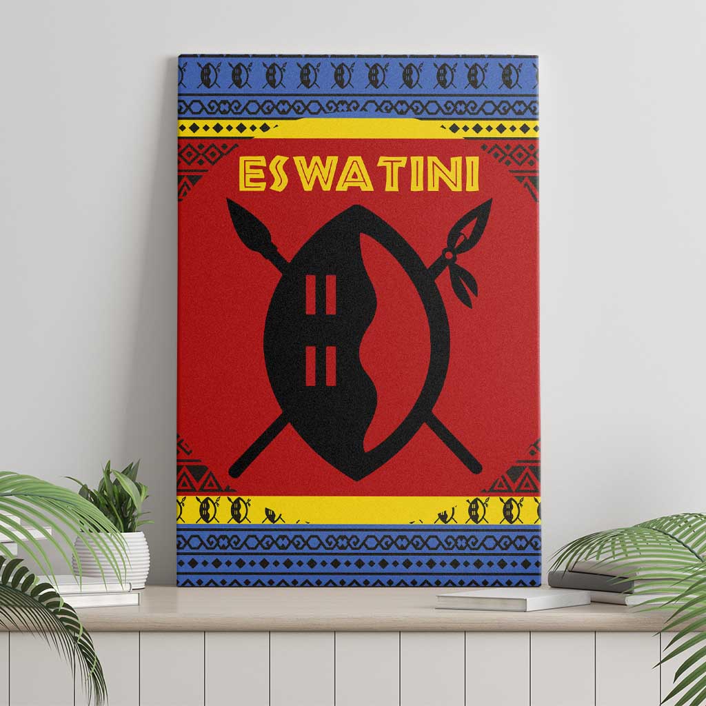 Eswatini Flag Canvas Wall Art with Traditional Shield Spear and Cultural Pattern Design - Wonder Print Shop