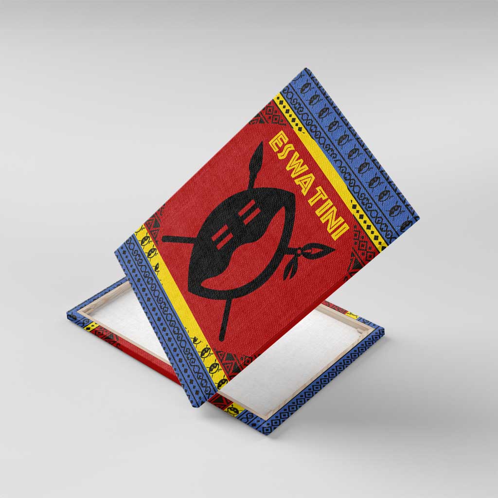 Eswatini Flag Canvas Wall Art with Traditional Shield Spear and Cultural Pattern Design - Wonder Print Shop