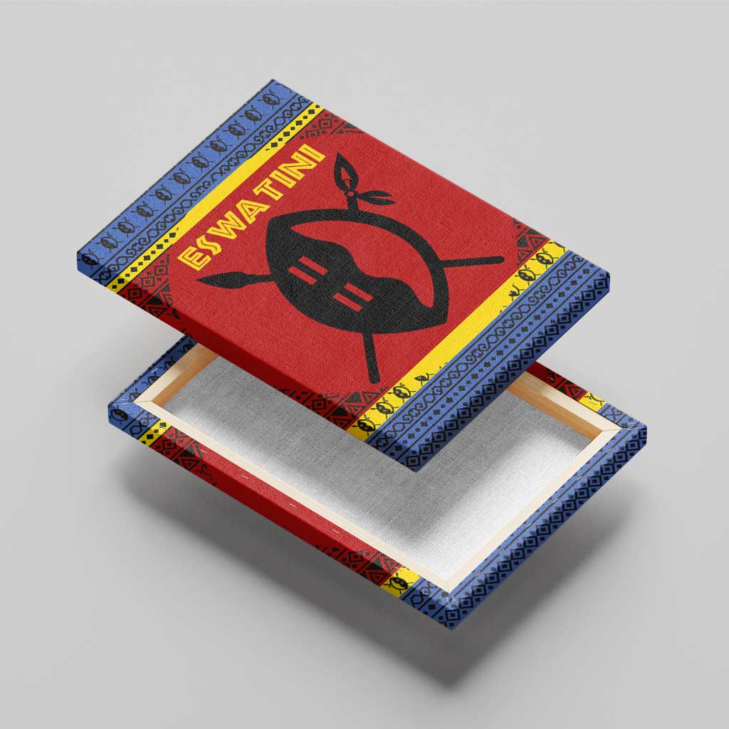 Eswatini Flag Canvas Wall Art with Traditional Shield Spear and Cultural Pattern Design - Wonder Print Shop