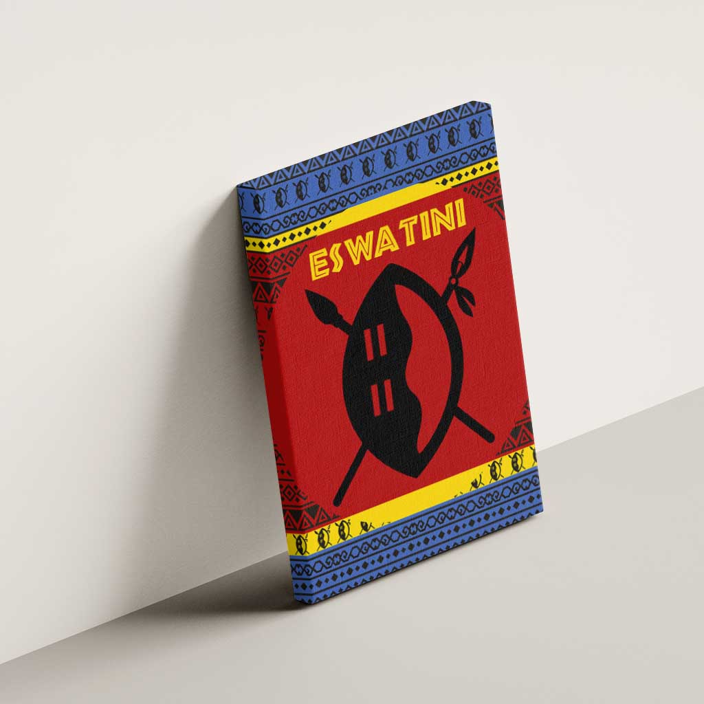 Eswatini Flag Canvas Wall Art with Traditional Shield Spear and Cultural Pattern Design - Wonder Print Shop