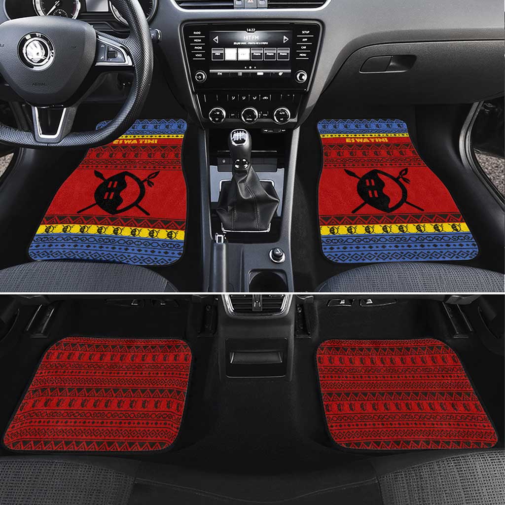 Eswatini Flag Car Mats with Traditional Shield Spear and Cultural Pattern Design - Wonder Print Shop