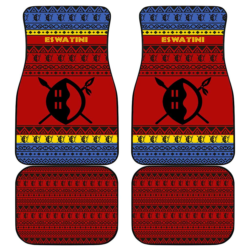 Eswatini Flag Car Mats with Traditional Shield Spear and Cultural Pattern Design - Wonder Print Shop