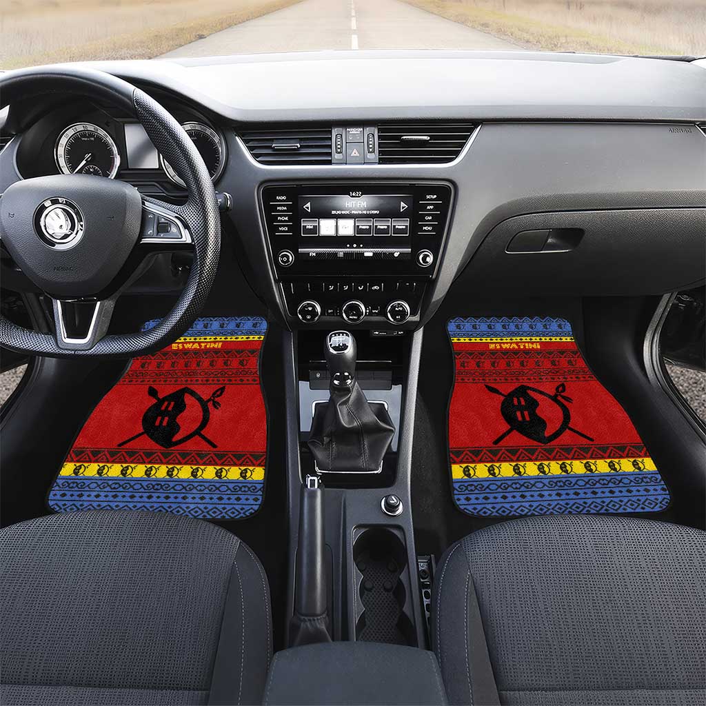Eswatini Flag Car Mats with Traditional Shield Spear and Cultural Pattern Design - Wonder Print Shop