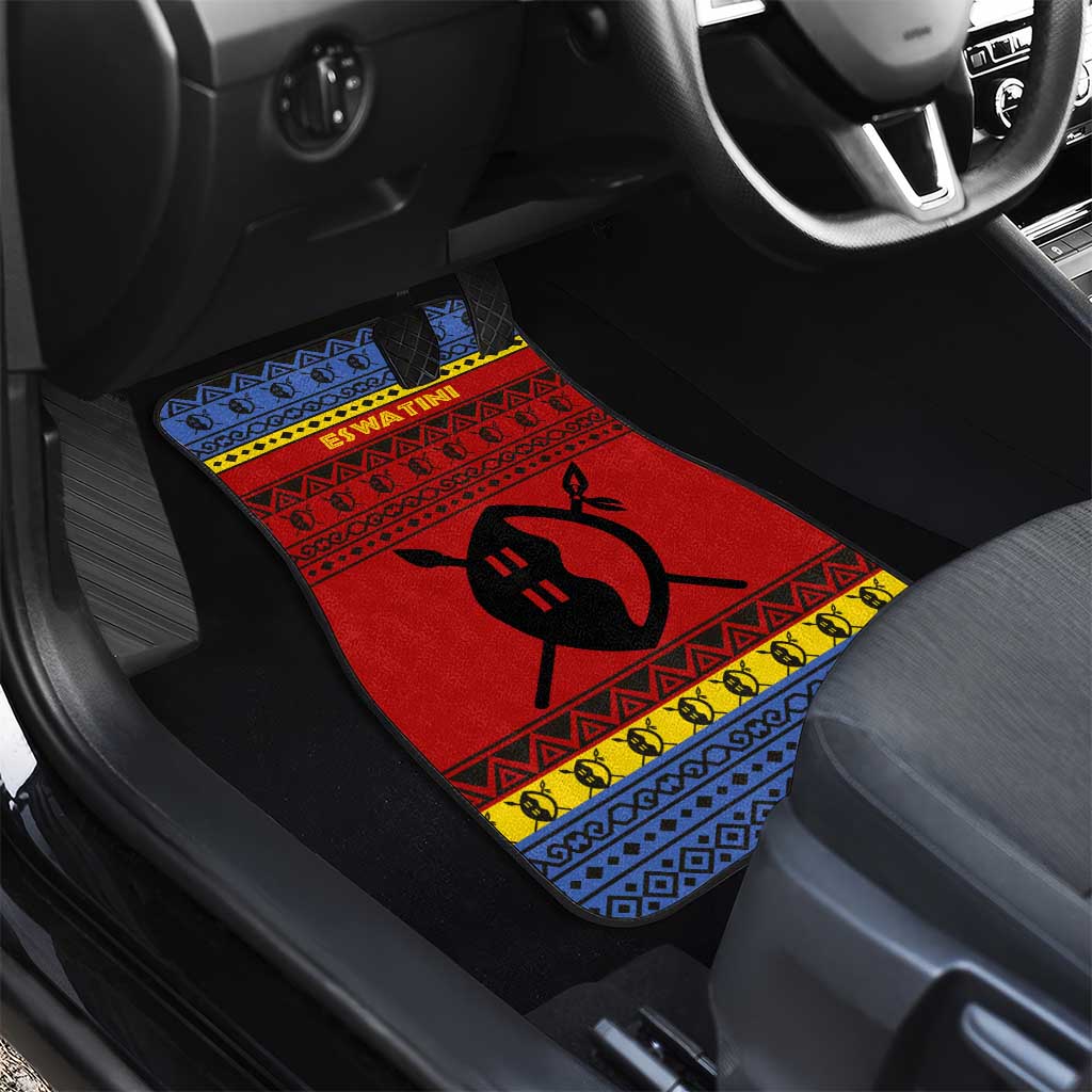 Eswatini Flag Car Mats with Traditional Shield Spear and Cultural Pattern Design - Wonder Print Shop