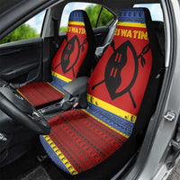 Eswatini Flag Car Seat Cover with Traditional Shield Spear and Cultural Pattern Design - Wonder Print Shop