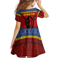 Eswatini Flag Family Matching Long Sleeve Bodycon Dress and Hawaiian Shirt with Traditional Shield Spear and Cultural Pattern Design - Wonder Print Shop