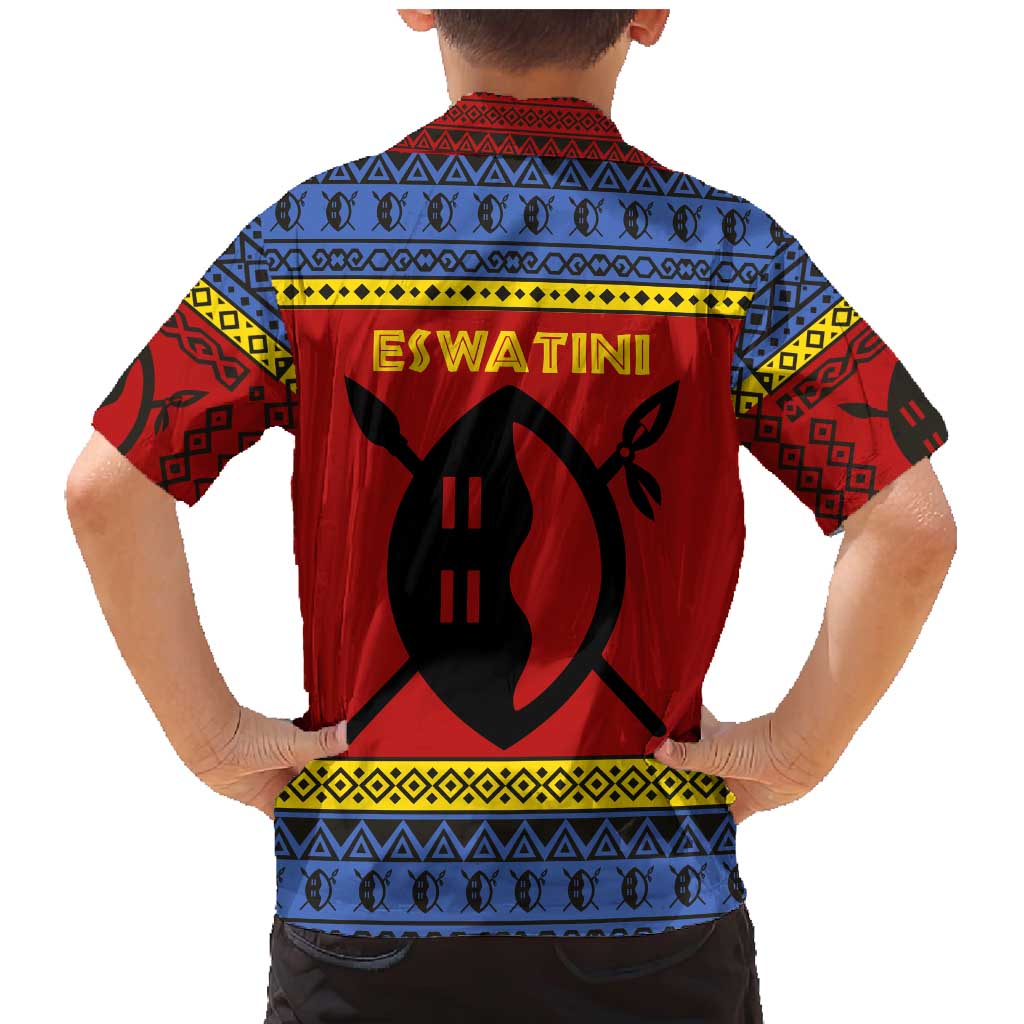 Eswatini Flag Family Matching Mermaid Dress and Hawaiian Shirt with Traditional Shield Spear and Cultural Pattern Design - Wonder Print Shop