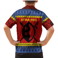 Eswatini Flag Family Matching Mermaid Dress and Hawaiian Shirt with Traditional Shield Spear and Cultural Pattern Design - Wonder Print Shop