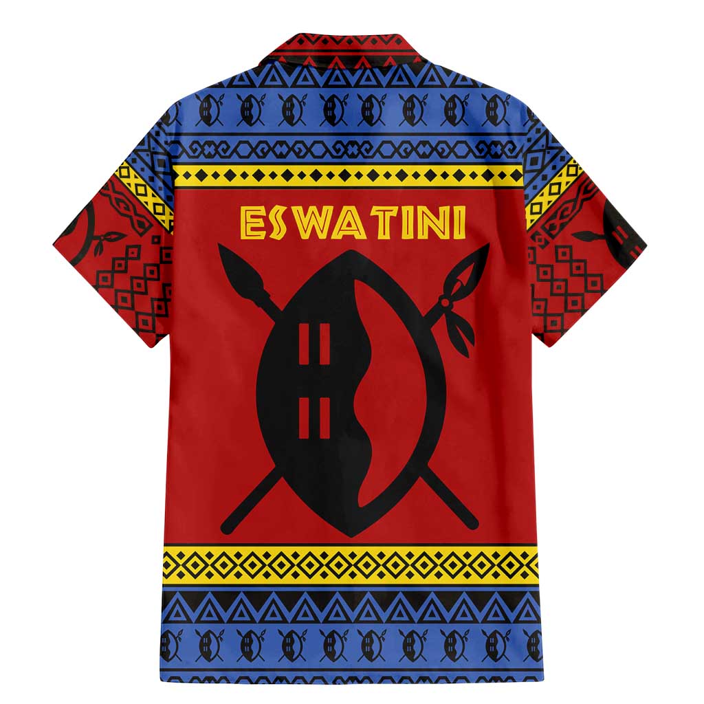 Eswatini Flag Family Matching Mermaid Dress and Hawaiian Shirt with Traditional Shield Spear and Cultural Pattern Design - Wonder Print Shop