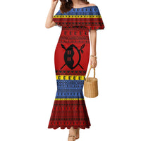 Eswatini Flag Family Matching Mermaid Dress and Hawaiian Shirt with Traditional Shield Spear and Cultural Pattern Design - Wonder Print Shop