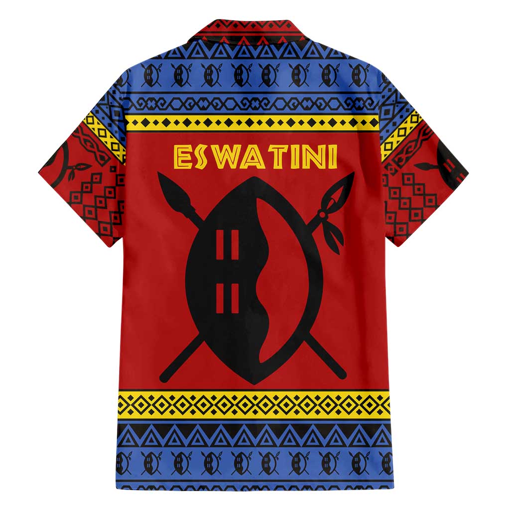 Eswatini Flag Family Matching Short Sleeve Bodycon Dress and Hawaiian Shirt with Traditional Shield Spear and Cultural Pattern Design - Wonder Print Shop