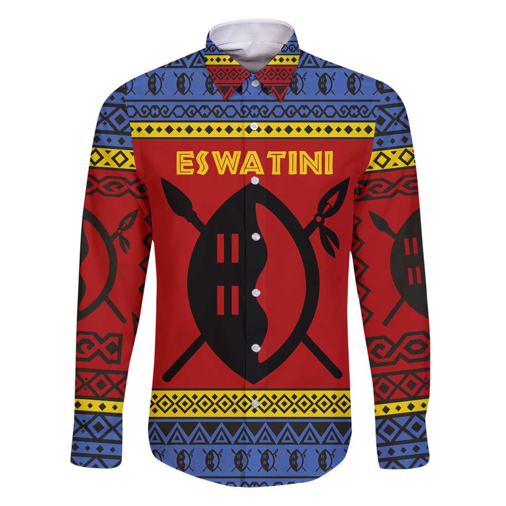 Eswatini Flag Family Matching Summer Maxi Dress and Hawaiian Shirt with Traditional Shield Spear and Cultural Pattern Design - Wonder Print Shop