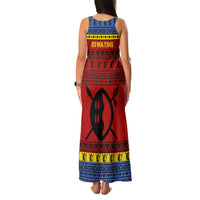 Eswatini Flag Family Matching Tank Maxi Dress and Hawaiian Shirt with Traditional Shield Spear and Cultural Pattern Design - Wonder Print Shop