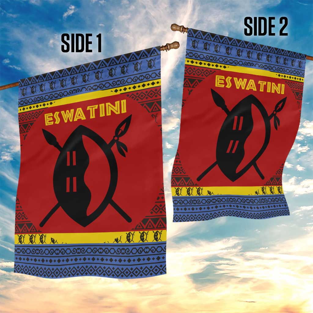Eswatini Flag Garden Flag with Traditional Shield Spear and Cultural Pattern Design - Wonder Print Shop