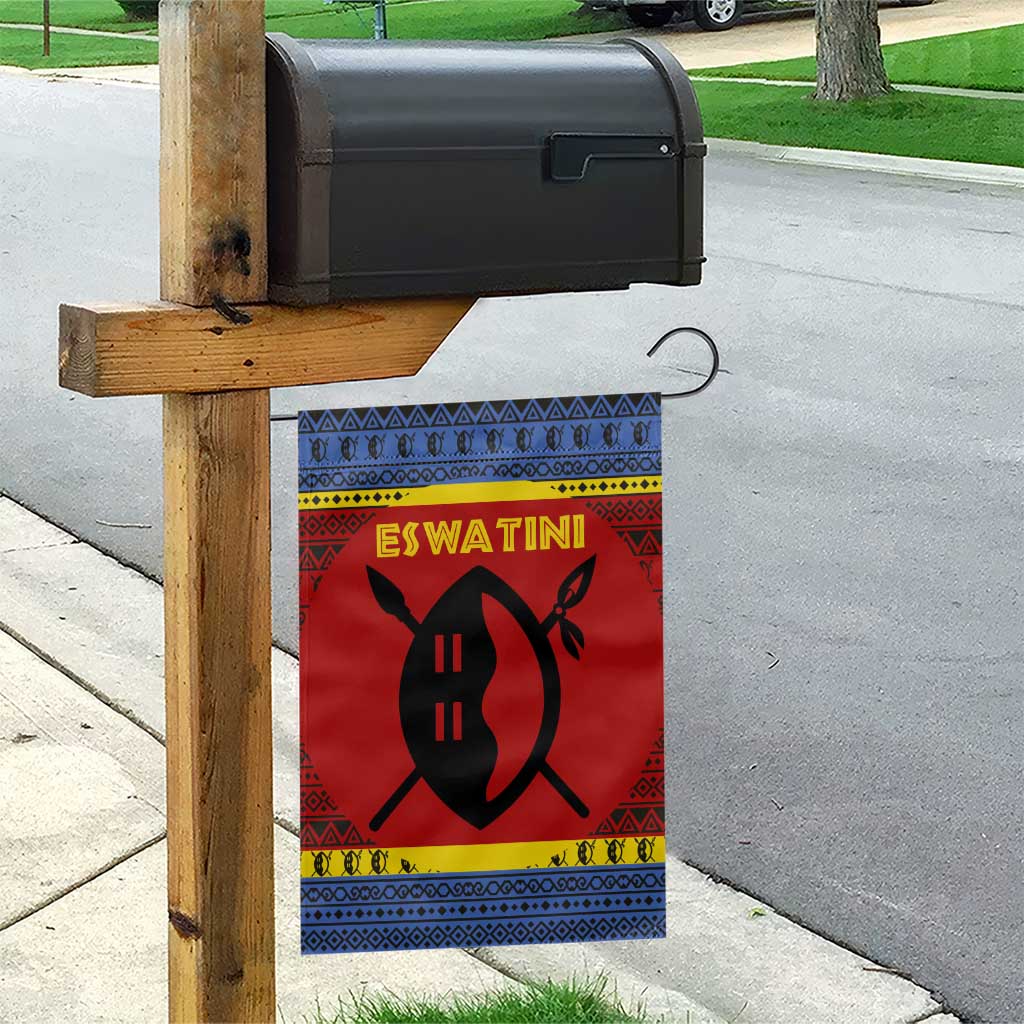 Eswatini Flag Garden Flag with Traditional Shield Spear and Cultural Pattern Design - Wonder Print Shop