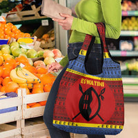 Eswatini Flag Grocery Bag with Traditional Shield Spear and Cultural Pattern Design - Wonder Print Shop