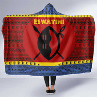 Eswatini Flag Hooded Blanket with Traditional Shield Spear and Cultural Pattern Design - Wonder Print Shop