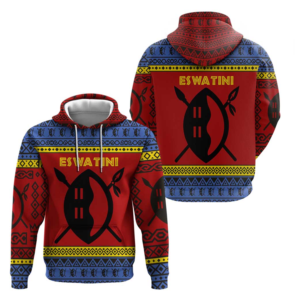 Eswatini Flag Hoodie with Traditional Shield Spear and Cultural Pattern Design - Wonder Print Shop