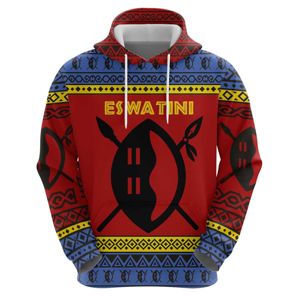 Eswatini Flag Hoodie with Traditional Shield Spear and Cultural Pattern Design - Wonder Print Shop