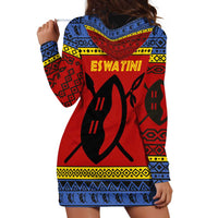 Eswatini Flag Hoodie Dress with Traditional Shield Spear and Cultural Pattern Design - Wonder Print Shop