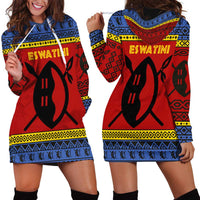Eswatini Flag Hoodie Dress with Traditional Shield Spear and Cultural Pattern Design - Wonder Print Shop