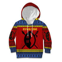 Eswatini Flag Kid Hoodie with Traditional Shield Spear and Cultural Pattern Design - Wonder Print Shop