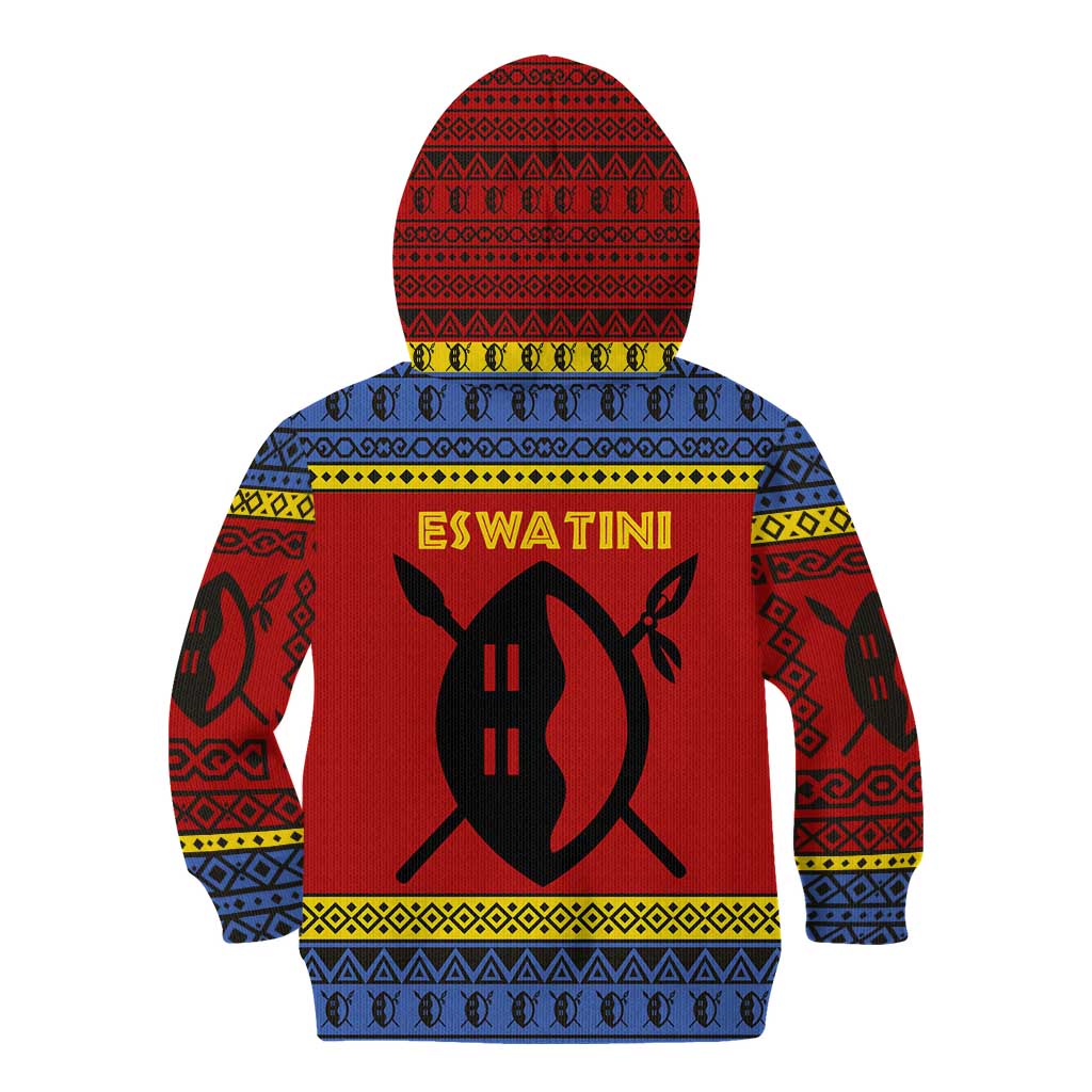 Eswatini Flag Kid Hoodie with Traditional Shield Spear and Cultural Pattern Design - Wonder Print Shop