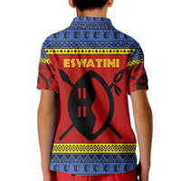 Eswatini Flag Kid Polo Shirt with Traditional Shield Spear and Cultural Pattern Design - Wonder Print Shop