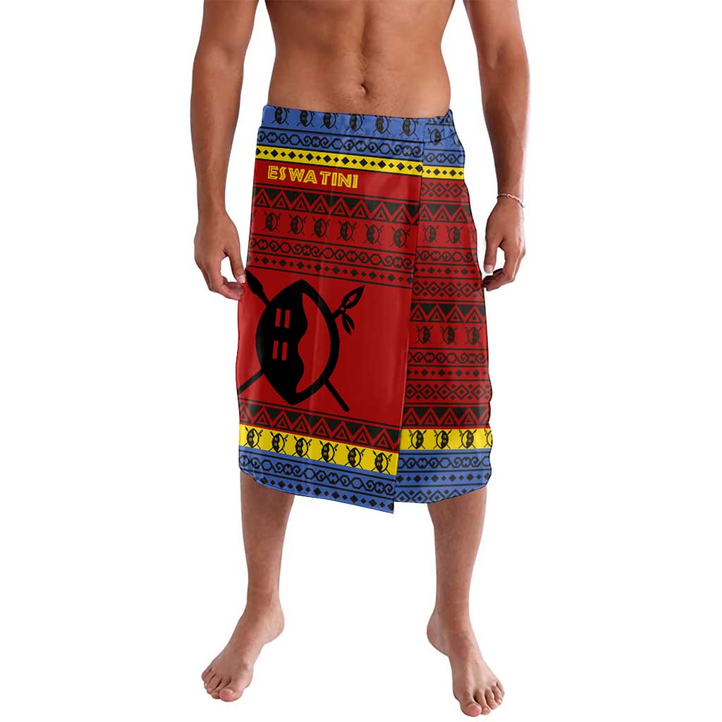 Eswatini Flag Lavalava with Traditional Shield Spear and Cultural Pattern Design - Wonder Print Shop