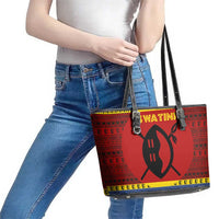 Eswatini Flag Leather Tote Bag with Traditional Shield Spear and Cultural Pattern Design - Wonder Print Shop