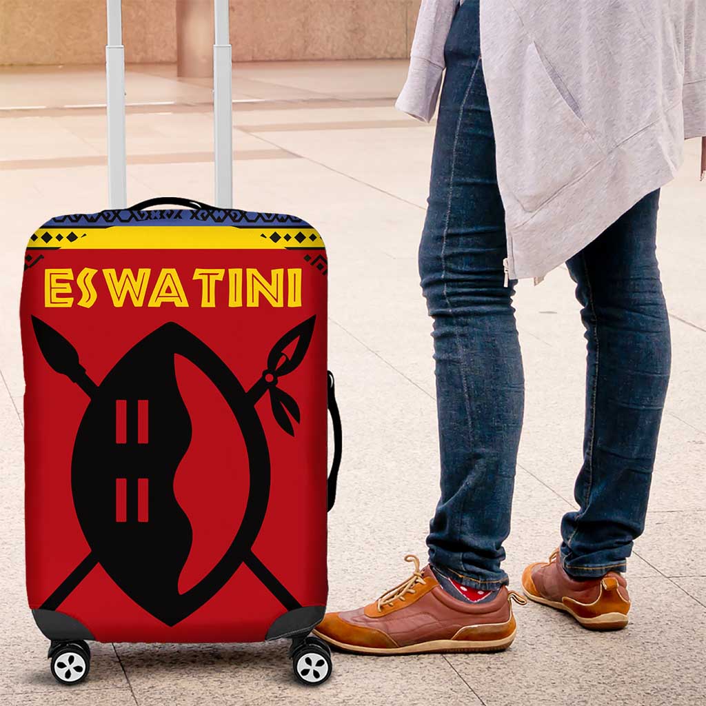 Eswatini Flag Luggage Cover with Traditional Shield Spear and Cultural Pattern Design - Wonder Print Shop