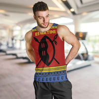 Eswatini Flag Men Tank Top with Traditional Shield Spear and Cultural Pattern Design - Wonder Print Shop