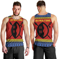 Eswatini Flag Men Tank Top with Traditional Shield Spear and Cultural Pattern Design - Wonder Print Shop