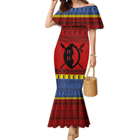 Eswatini Flag Mermaid Dress with Traditional Shield Spear and Cultural Pattern Design - Wonder Print Shop