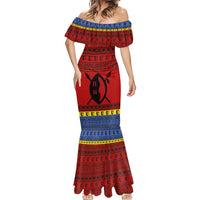 Eswatini Flag Mermaid Dress with Traditional Shield Spear and Cultural Pattern Design - Wonder Print Shop