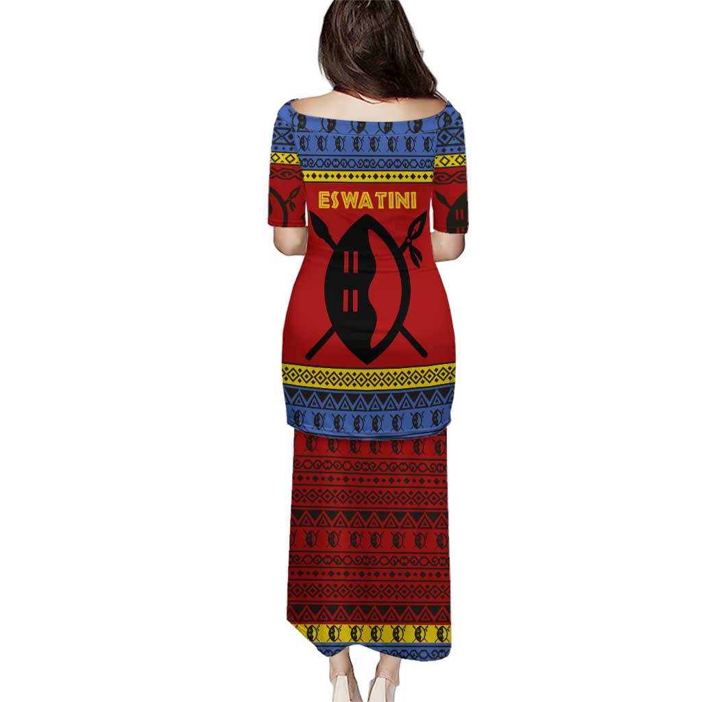 Eswatini Flag Puletasi with Traditional Shield Spear and Cultural Pattern Design - Wonder Print Shop