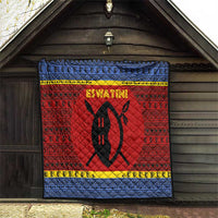 Eswatini Flag Quilt with Traditional Shield Spear and Cultural Pattern Design - Wonder Print Shop