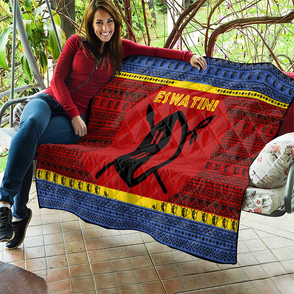 Eswatini Flag Quilt with Traditional Shield Spear and Cultural Pattern Design - Wonder Print Shop