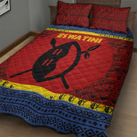 Eswatini Flag Quilt Bed Set with Traditional Shield Spear and Cultural Pattern Design - Wonder Print Shop
