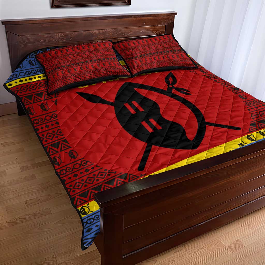 Eswatini Flag Quilt Bed Set with Traditional Shield Spear and Cultural Pattern Design - Wonder Print Shop