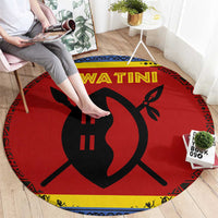 Eswatini Flag Round Carpet with Traditional Shield Spear and Cultural Pattern Design - Wonder Print Shop
