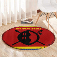 Eswatini Flag Round Carpet with Traditional Shield Spear and Cultural Pattern Design - Wonder Print Shop