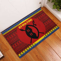 Eswatini Flag Rubber Doormat with Traditional Shield Spear and Cultural Pattern Design - Wonder Print Shop