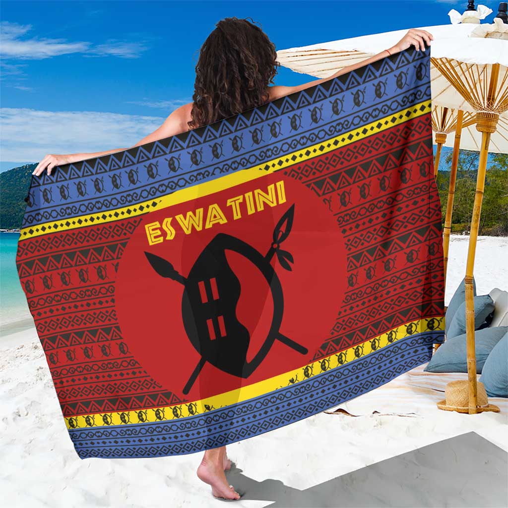 Eswatini Flag Sarong with Traditional Shield Spear and Cultural Pattern Design - Wonder Print Shop