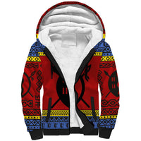Eswatini Flag Sherpa Hoodie with Traditional Shield Spear and Cultural Pattern Design - Wonder Print Shop