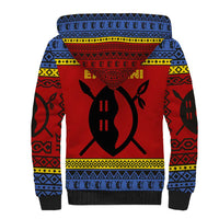 Eswatini Flag Sherpa Hoodie with Traditional Shield Spear and Cultural Pattern Design - Wonder Print Shop