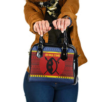 Eswatini Flag Shoulder Handbag with Traditional Shield Spear and Cultural Pattern Design - Wonder Print Shop